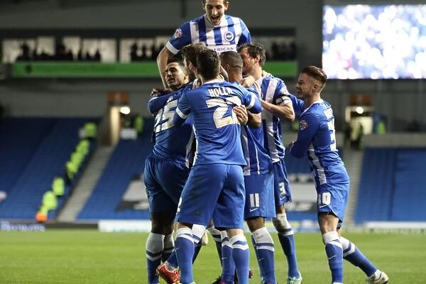 Brighton and Hove Albion: Dale Stephens Scores and Celebrates with Team against Derby County (March 2015)