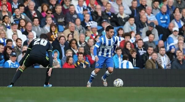 Brighton & Hove Albion vs Middlesbrough: Intense Moment between Adrian Colunga and Opponent (18th October 2014)