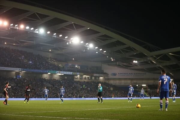 Brighton & Hove Albion's Adrian Colunga Readies for Free Kick vs. Fulham (November 2014)