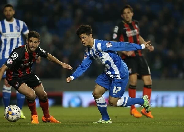 Joao Carlos Teixeira in Action: Brighton Midfielder Fights for Possession against AFC Bournemouth (April 10, 2015)