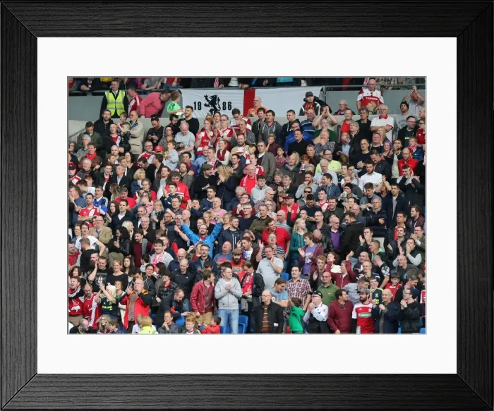 Framed Print : Middlesbrough Fans in Action at Brighton and Hove Albion vs Middlesbrough (18OCT14)