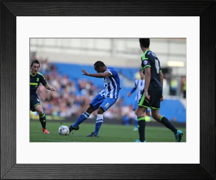 Framed Print : Brighton & Hove Albion's Sam Baldock Aims for the Net against Middlesbrough (18OCT14) Framed Print : Brighton & Hove Albion's Sam Baldock Aims for the Net against Middlesbrough (18OCT14)