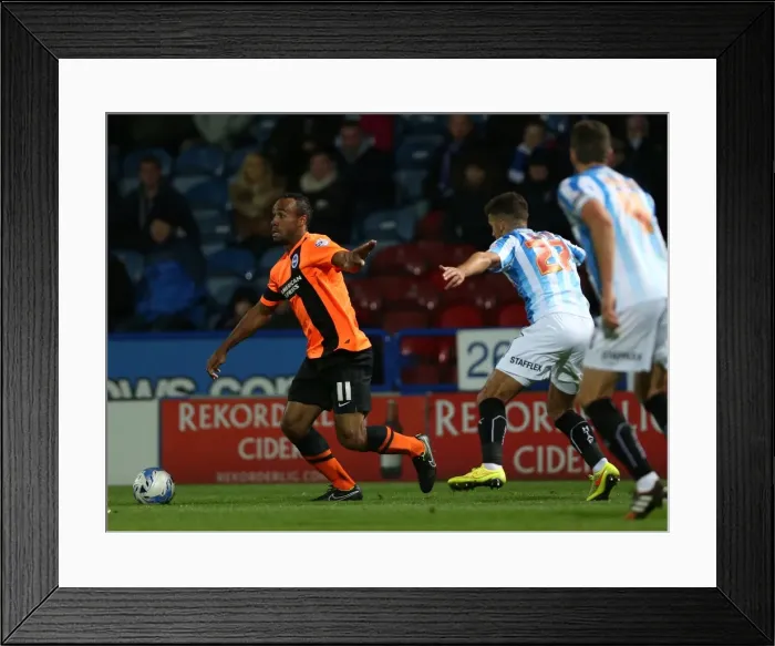 Framed Print : Chris O'Grady Clashes in Huddersfield vs Brighton Championship Match, 21st October 2014