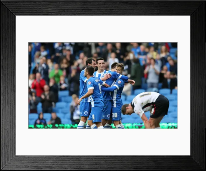 Framed Print : Joe Bennett Scores: Brighton and Hove Albion vs Rotherham United at American Express Community Stadium (2014)