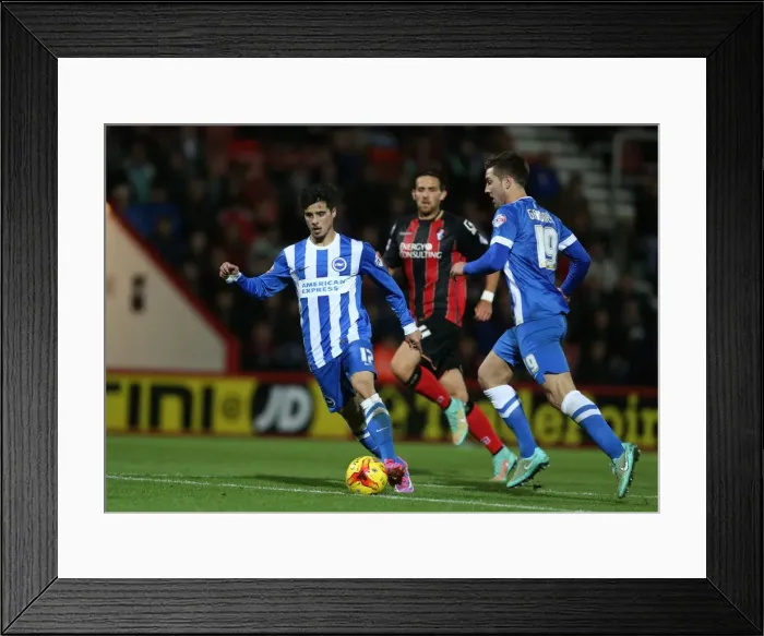 Framed Print : Joao Teixeira in Action: Brighton and Hove Albion vs Bournemouth, SkyBet Championship 2014 (American Express Community Stadium)