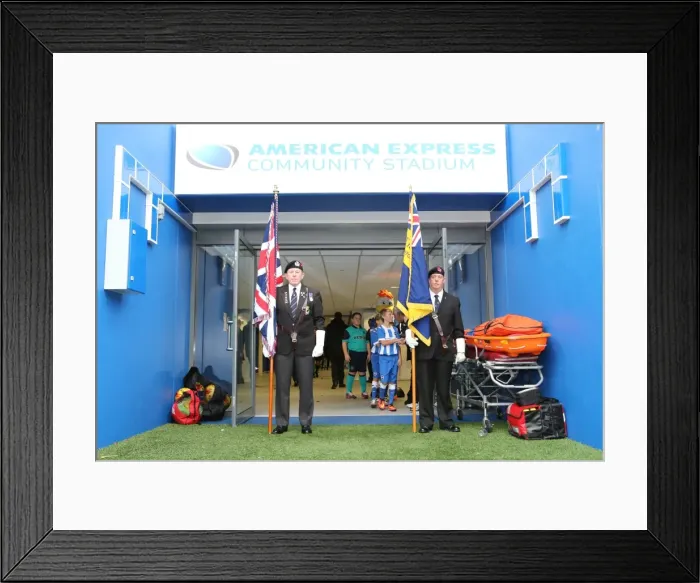 Framed Print : Brighton and Hove Albion Flag Bearers before Match against Blackburn Rovers, Sky Bet Championship 2014 Framed Print : Brighton and Hove Albion Flag Bearers before Match against Blackburn Rovers, Sky Bet Championship 2014