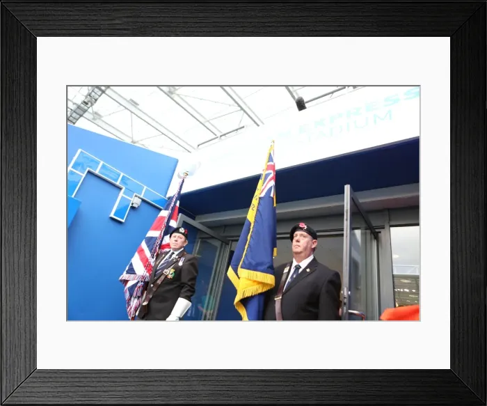 Framed Print : Brighton and Hove Albion Flag Bearers before Match vs. Wigan Athletic (Blackburn Rovers 08NOV14) Framed Print : Brighton and Hove Albion Flag Bearers before Match vs. Wigan Athletic (Blackburn Rovers 08NOV14)