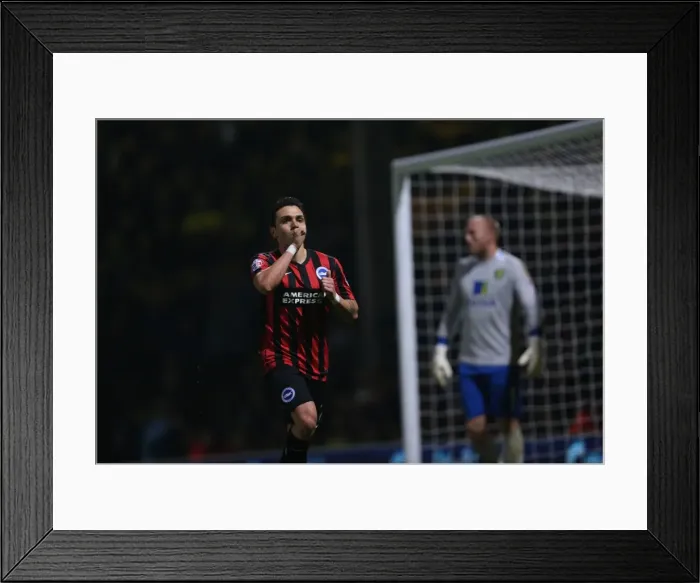 Framed Print : Colunga Scores Dramatic Penalty for Brighton & Hove Albion against Norwich City (22NOV14)