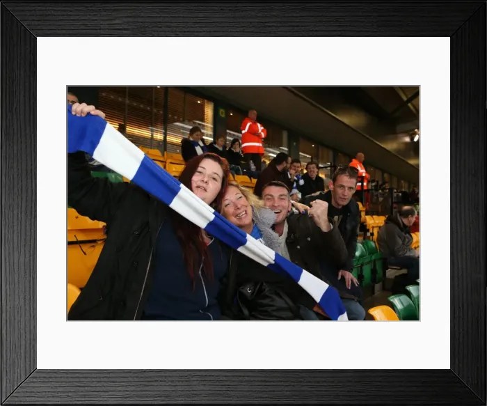 Framed Print : Brighton and Hove Albion Fans Passionate Display at Norwich City Championship Match, 22nd November 2014