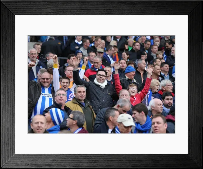 Framed Print : Brighton and Hove Albion Fans Passionate Support at Norwich City Championship Match, 22nd November 2014