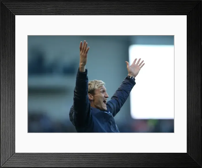 Framed Print : Sami Hyypia Celebrates Victory: Brighton and Hove Albion vs. Fulham, 2014 Framed Print : Sami Hyypia Celebrates Victory: Brighton and Hove Albion vs. Fulham, 2014