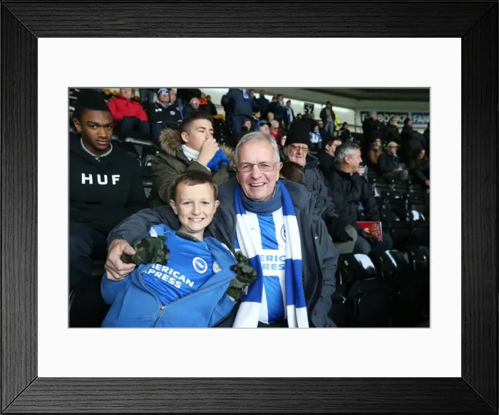 Framed Print : Brighton and Hove Albion Fans in Full Throat at Derby County Championship Match, December 2014
