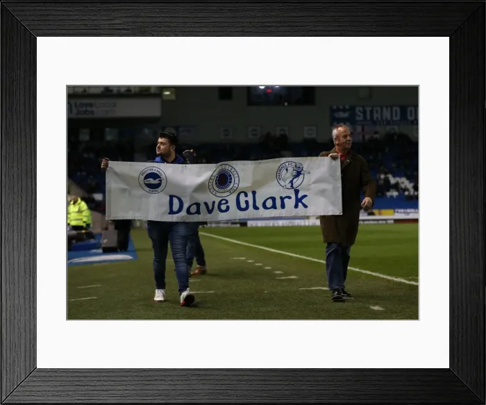 Framed Print : Brighton and Hove Albion Honor Dave Clark with Tribute Banner vs. Millwall (12DEC14) Framed Print : Brighton and Hove Albion Honor Dave Clark with Tribute Banner vs. Millwall (12DEC14)