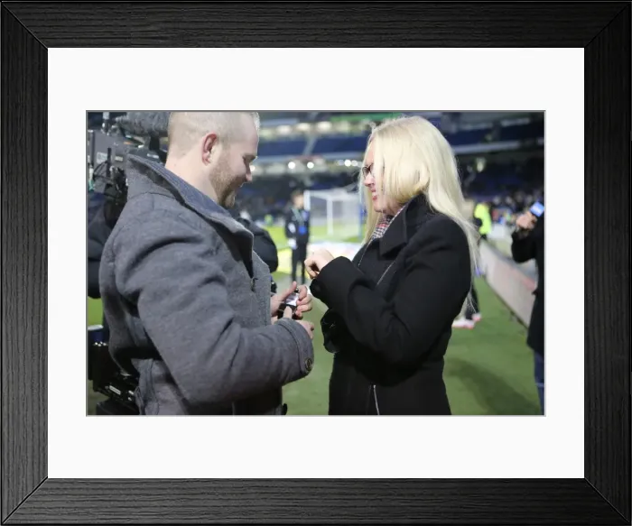 Framed Print : A Romantic Moment at the Soccer Field: Jamie Howell Proposes to Kristina Sinclair during Brighton and Hove Albion vs. Millwall (12DEC14) Framed Print : A Romantic Moment at the Soccer Field: Jamie Howell Proposes to Kristina Sinclair during Brighton and Hove Albion vs. Millwall (12DEC14)