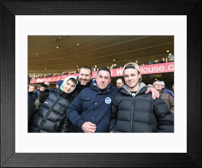 Framed Print : Brighton and Hove Albion Fans in the Thick of the Action: Wolverhampton Wanderers vs. Brighton and Hove Albion (2014) Framed Print : Brighton and Hove Albion Fans in the Thick of the Action: Wolverhampton Wanderers vs. Brighton and Hove Albion (2014)