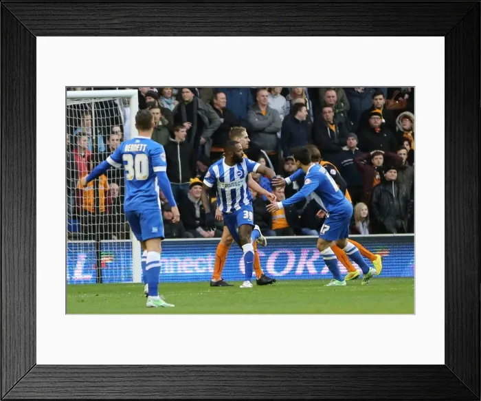 Framed Print : Darren Bent Scores and Celebrates: A Championship Goal for Brighton and Hove Albion at Molineux (20DEC14) Framed Print : Darren Bent Scores and Celebrates: A Championship Goal for Brighton and Hove Albion at Molineux (20DEC14)