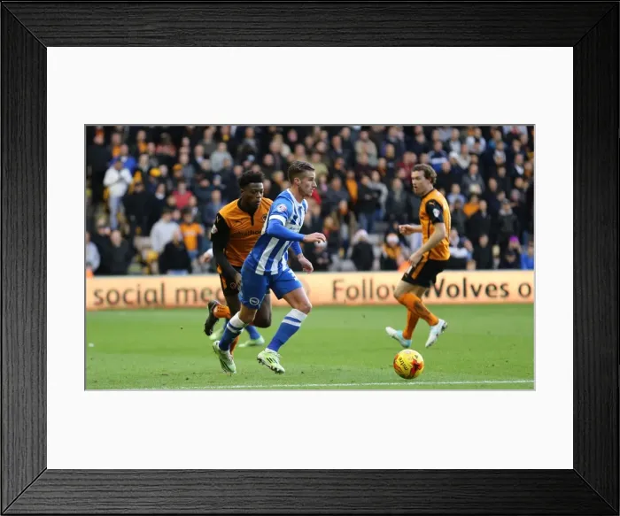Framed Print : Joe Bennett Faces Off in Championship Clash: Wolverhampton Wanderers vs. Brighton and Hove Albion (20DEC14)