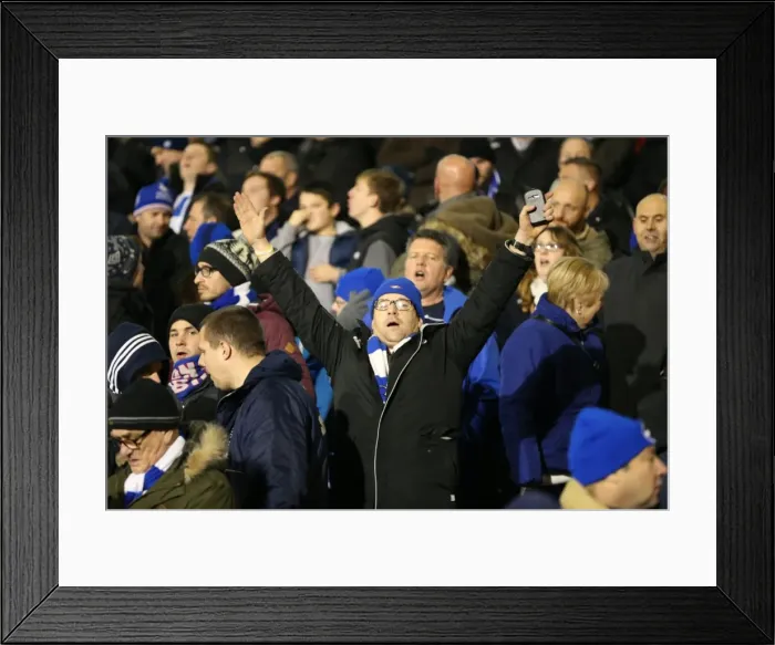 Framed Print : Brighton & Hove Albion Fans at Craven Cottage during Sky Bet Championship Match (29DEC14) Framed Print : Brighton & Hove Albion Fans at Craven Cottage during Sky Bet Championship Match (29DEC14)