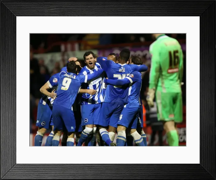 Framed Print : Brighton and Hove Albion's Chris O'Grady Scores the Decisive Second Goal in FA Cup Match against Brentford (January 2015)