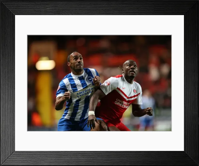 Framed Print : Chris O'Grady Clashes in the Sky Bet Championship: Charlton Athletic vs. Brighton & Hove Albion (10 January 2015)