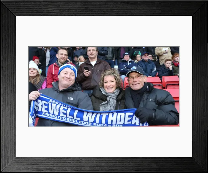 Framed Print : Brighton and Hove Albion Fans in Full Force: A Sea of Colors at The Valley during the Championship Match vs Charlton Athletic (10 January 2015)