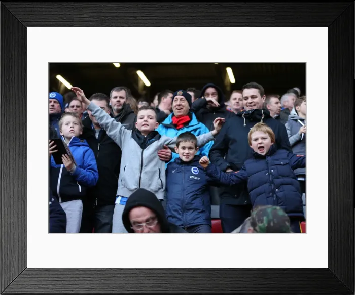 Framed Print : Brighton and Hove Albion Fans in Full Force: A Sea ofColors at Charlton Athletic Championship Match, The Valley (10 January 2015)