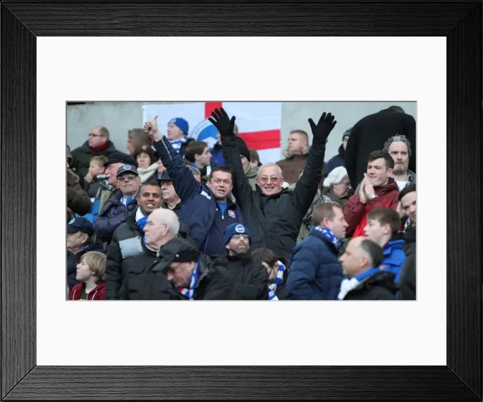 Framed Print : Passionate Clash: Brighton & Hove Albion vs. Brentford (17 January 2015) - Fans Showing Intense Emotion at the American Express Community Stadium Framed Print : Passionate Clash: Brighton & Hove Albion vs. Brentford (17 January 2015) - Fans Showing Intense Emotion at the American Express Community Stadium