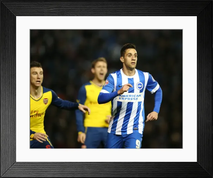 Framed Print : Brighton & Hove Albion's Sam Baldock Faces Off Against Arsenal in FA Cup Clash, American Express Community Stadium, January 2015 Framed Print : Brighton & Hove Albion's Sam Baldock Faces Off Against Arsenal in FA Cup Clash, American Express Community Stadium, January 2015