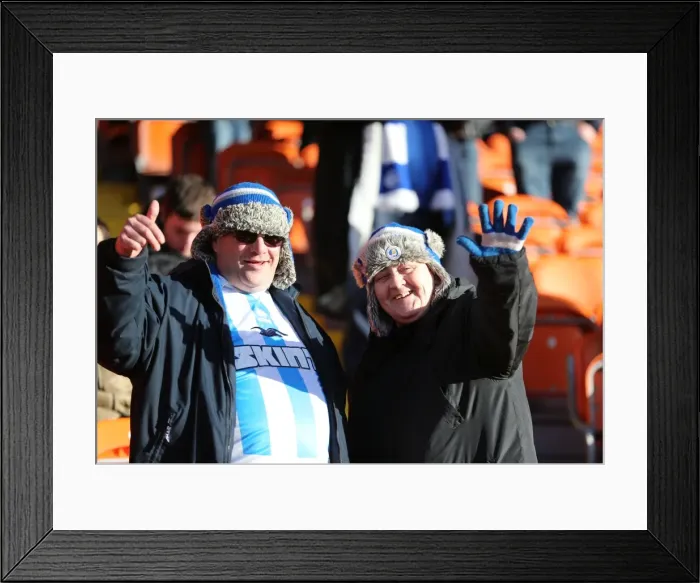 Framed Print : Brighton and Hove Albion Fans in Action: Sky Bet Championship Match vs Blackpool (31Jan15) at Bloomfield Road