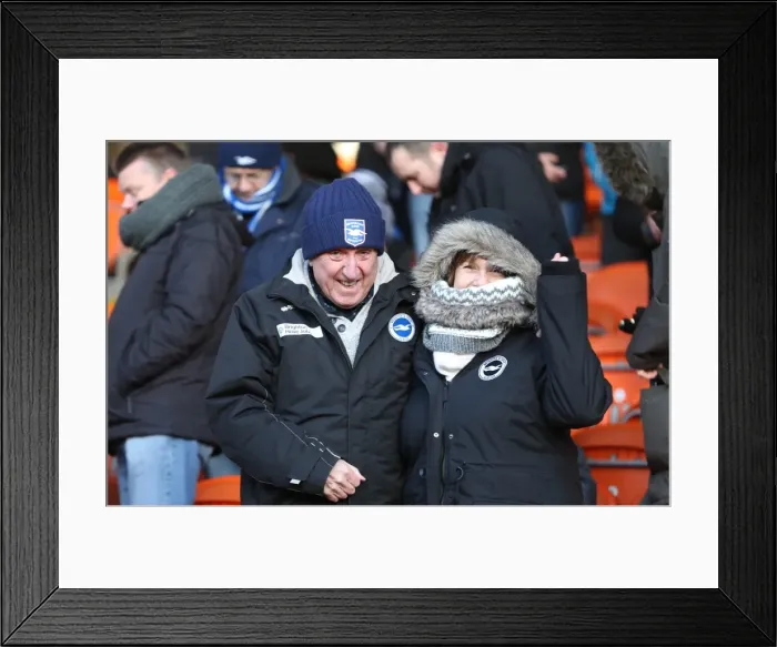Framed Print : Brighton and Hove Albion Fans in Full Swing at Bloomfield Road vs Blackpool (31Jan15)