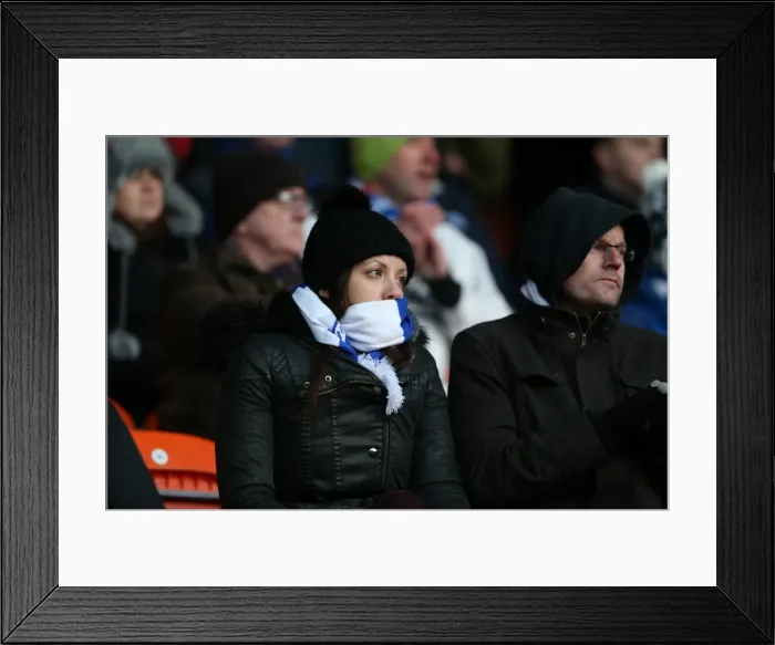 Framed Print : Brighton and Hove Albion Fans in Action at Bloomfield Road during the Sky Bet Championship Match vs Blackpool (31Jan15)