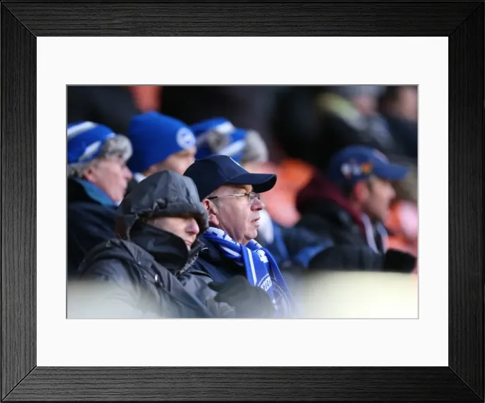 Framed Print : Brighton and Hove Albion Fans in Action at Blackpool's Bloomfield Road (31Jan15) Framed Print : Brighton and Hove Albion Fans in Action at Blackpool's Bloomfield Road (31Jan15)