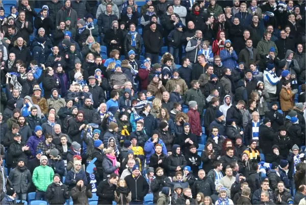 Brighton and Hove Albion FC: Passionate Fans in Action during the Sky Bet Championship Match vs. Nottingham Forest (07FEB15)