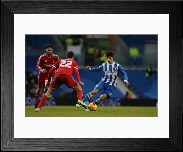 Framed Print : Brighton & Hove Albion vs Nottingham Forest: Joao Carlos Teixeira's Intense Midfield Battle in Sky Bet Championship (7th February 2015)