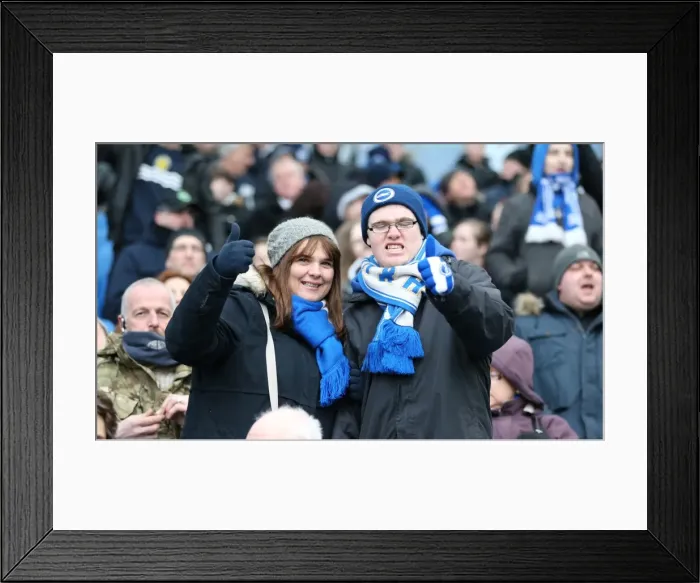 Framed Print : Passionate Albion Fans: A Moment of Pride at the American Express Community Stadium (Brighton & Hove Albion vs. Nottingham Forest, 7th February 2015)