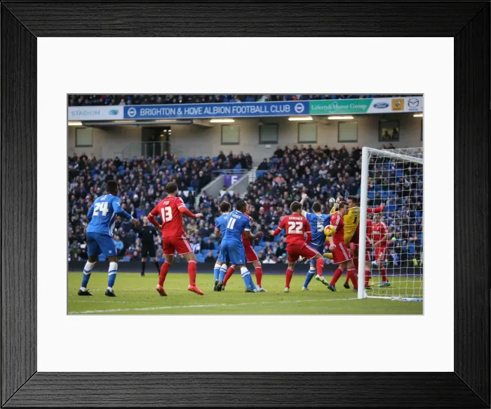 Framed Print : Lewis Dunk Scores the Winning Goal for Brighton and Hove Albion against Nottingham Forest (2015)