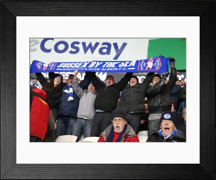 Framed Print : Brighton and Hove Albion Fans in Full Force at Cardiff City Stadium, 10th February 2015