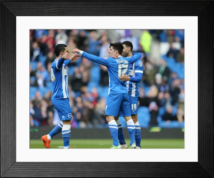 Framed Print : Brighton Midfielder Joao Teixeira Scores and Celebrates in Championship Match Against Birmingham City (February 2015) Framed Print : Brighton Midfielder Joao Teixeira Scores and Celebrates in Championship Match Against Birmingham City (February 2015)