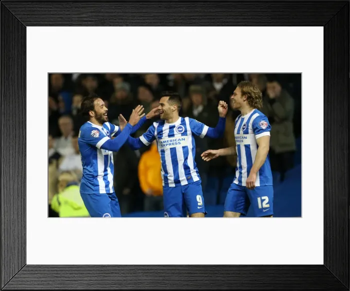 Framed Print : Brighton's Sam Baldock Scores Thrilling Goal Against Leeds United in Championship Match, 24 February 2015 Framed Print : Brighton's Sam Baldock Scores Thrilling Goal Against Leeds United in Championship Match, 24 February 2015