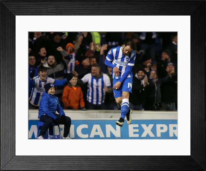 Framed Print : Brighton & Hove Albion's Inigo Calderon Scores the Second Goal in a 2-0 Lead over Leeds United Framed Print : Brighton & Hove Albion's Inigo Calderon Scores the Second Goal in a 2-0 Lead over Leeds United