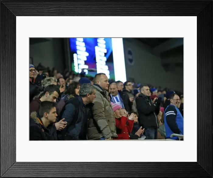 Framed Print : Passionate Albion Fans: A Moment of Pride at the American Express Community Stadium vs Leeds United (24 February 2015) Framed Print : Passionate Albion Fans: A Moment of Pride at the American Express Community Stadium vs Leeds United (24 February 2015)