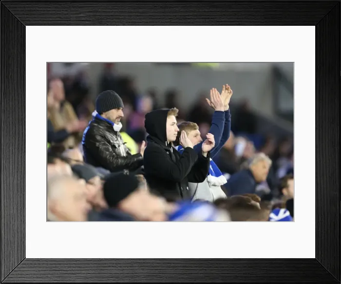 Framed Print : Passionate Showdown: Brighton and Hove Albion vs Derby County at the American Express Community Stadium (3rd March 2015)