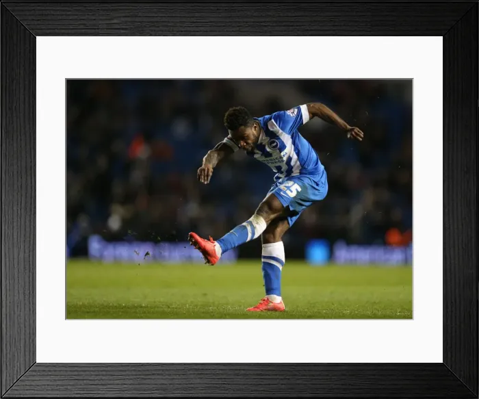 Framed Print : Kazenga LuaLua Scores the Thrilling Winning Goal for Brighton Against Derby County (3 March 2015) Framed Print : Kazenga LuaLua Scores the Thrilling Winning Goal for Brighton Against Derby County (3 March 2015)