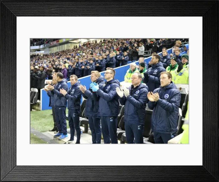 Framed Print : Brighton and Hove Albion: Management Team's Post-Match Applause in Sky Bet Championship Clash vs. Derby County (3 March 2015) Framed Print : Brighton and Hove Albion: Management Team's Post-Match Applause in Sky Bet Championship Clash vs. Derby County (3 March 2015)