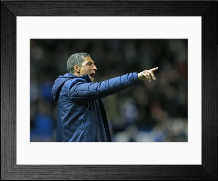 Framed Print : Chris Hughton Leads Brighton and Hove Albion Against Derby County, March 2015 Framed Print : Chris Hughton Leads Brighton and Hove Albion Against Derby County, March 2015