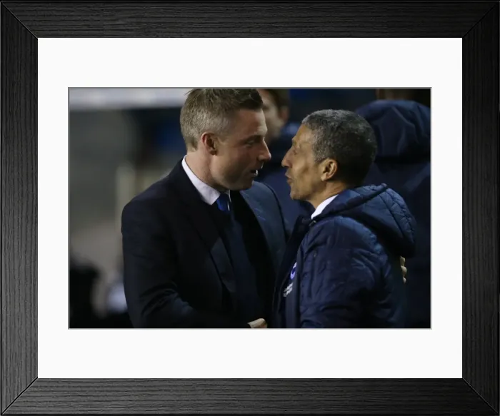 Framed Print : Chris Hughton vs Neil Harris: Intense Rivalry in Millwall vs Brighton and Hove Albion Championship Clash, 17th March 2015 Framed Print : Chris Hughton vs Neil Harris: Intense Rivalry in Millwall vs Brighton and Hove Albion Championship Clash, 17th March 2015