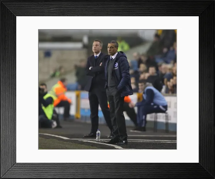 Framed Print : Chris Hughton Leads Brighton and Hove Albion in Intense Championship Clash against Millwall (17MAR15) Framed Print : Chris Hughton Leads Brighton and Hove Albion in Intense Championship Clash against Millwall (17MAR15)
