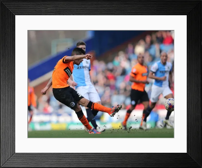Framed Print : Brighton Midfielder Emmanuel Ledesma Fires Away Against Blackburn Rovers (Blackburn Rovers vs Brighton and Hove Albion, 21st March 2015)