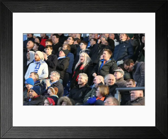 Framed Print : Brighton and Hove Albion Fans in Action at Blackburn Rovers Championship Match, 21st March 2015 Framed Print : Brighton and Hove Albion Fans in Action at Blackburn Rovers Championship Match, 21st March 2015