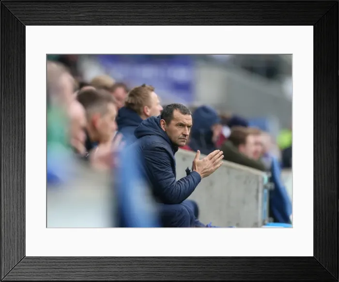 Framed Print : Colin Calderwood Focuses on the Game: Brighton and Hove Albion vs. Norwich City, Sky Bet Championship, 3rd April 2015